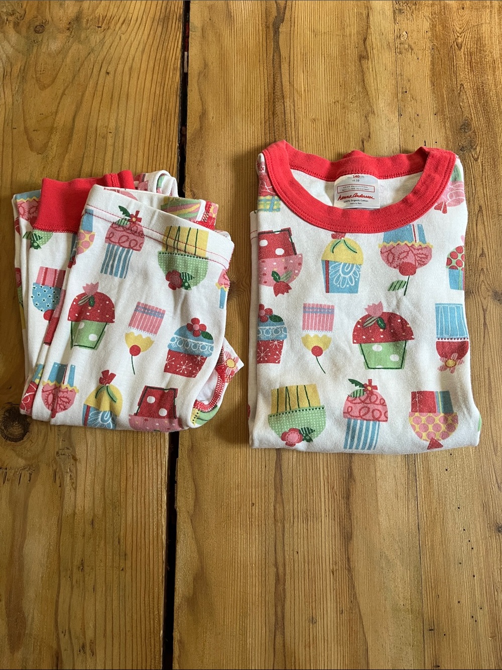 HANNA ANDERSSON 140 Pink Cupcake Printed Organic Cotton Pajama Set